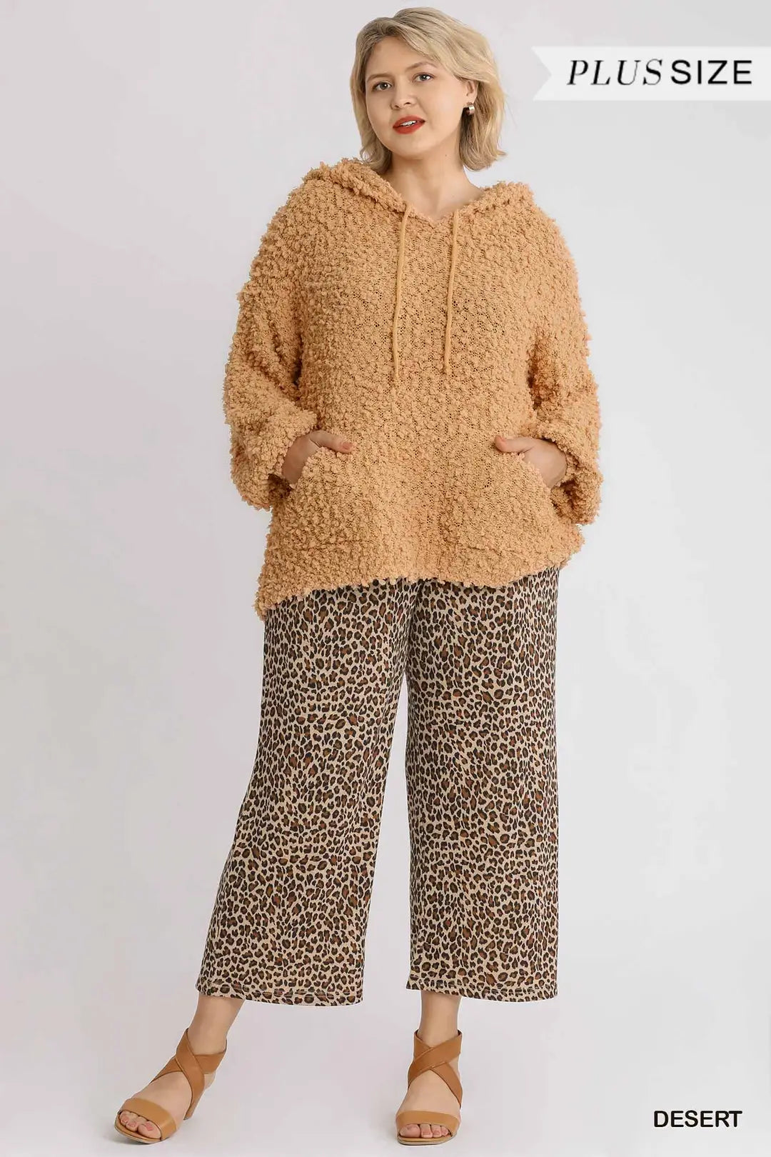 PLUS Fuzzy Hooded Pullover Sweatshirt