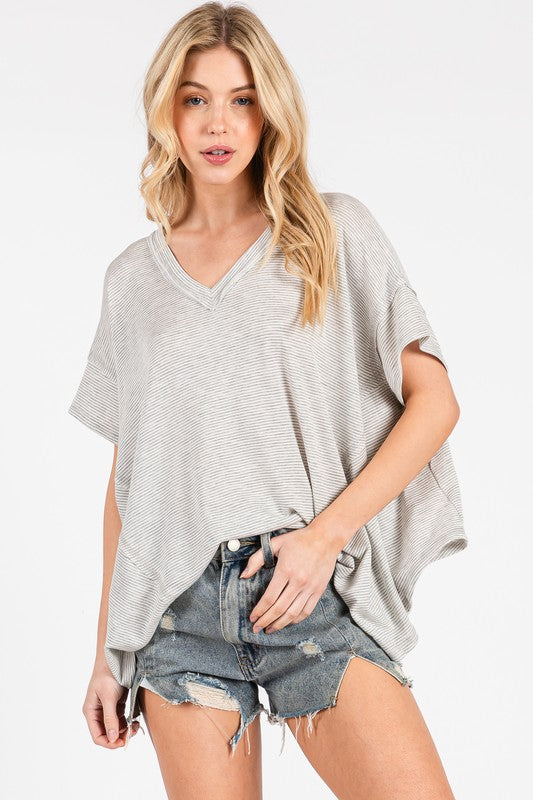 Pin Striped Shark Bite Hem Casual Top