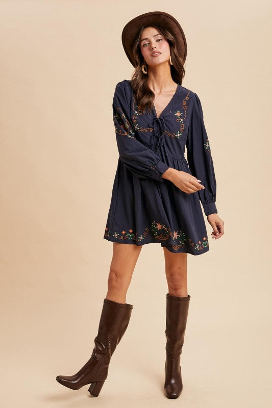 Embroidered Cotton Mini Dress