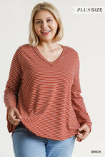 Load image into Gallery viewer, Striped V-Neck Long High Low Hem Top
