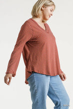 Load image into Gallery viewer, Striped V-Neck Long High Low Hem Top
