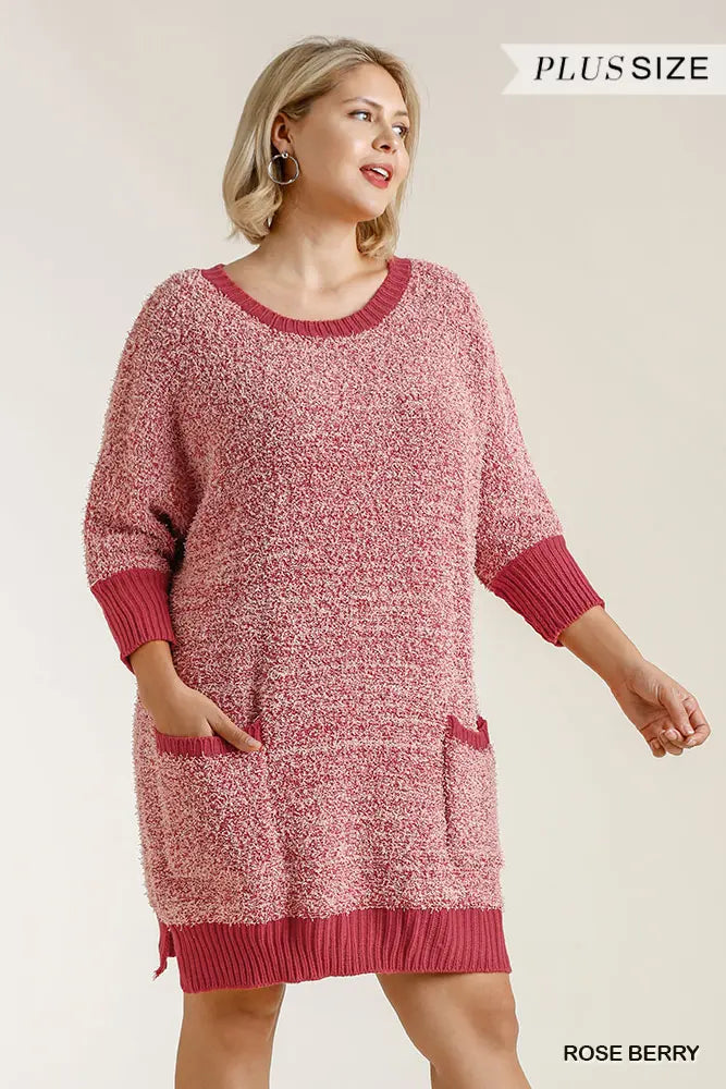 PLUS 3/4 Sleeve Sweater Dress and Ribbed