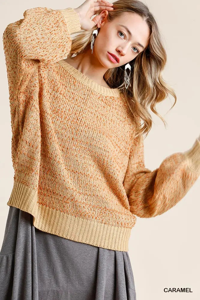 Popcorn Sweater with Ribbed Hem