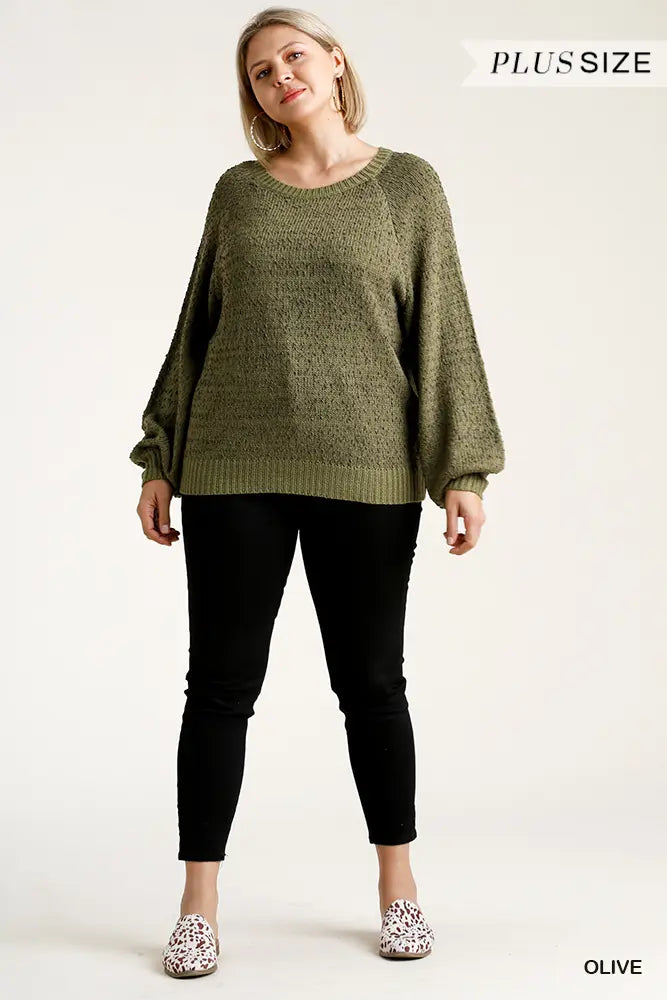 PLUS Popcorn Sweater with Ribbed Hem