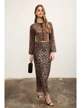 Load image into Gallery viewer, Leopard Mesh Pencil Midi Skirt
