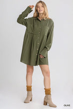 Load image into Gallery viewer, Textured Collar Button Down Pleated Shirt Dress
