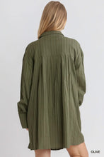 Load image into Gallery viewer, Textured Collar Button Down Pleated Shirt Dress
