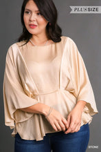 Load image into Gallery viewer, Satin Pleated Kimono Sleeve Peplum Top
