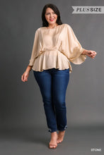 Load image into Gallery viewer, Satin Pleated Kimono Sleeve Peplum Top
