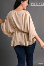 Load image into Gallery viewer, Satin Pleated Kimono Sleeve Peplum Top
