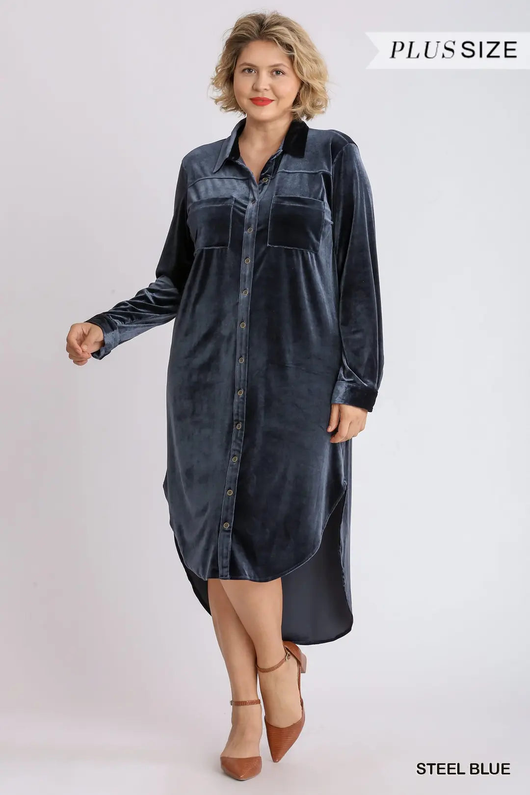 PLUS Velvet Long Sleeve Collar Button Do