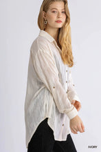Load image into Gallery viewer, Sheer Button Up Long Sleeve Metallic Tun
