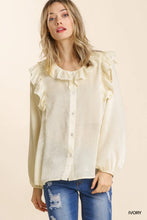 Load image into Gallery viewer, Matte Long Sleeve Button Front Ruffle Ch
