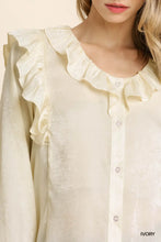 Load image into Gallery viewer, Matte Long Sleeve Button Front Ruffle Ch
