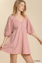 Load image into Gallery viewer, V-Neck Pleat Detail Puff Sleeve Dress
