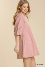 Load image into Gallery viewer, V-Neck Pleat Detail Puff Sleeve Dress
