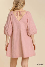 Load image into Gallery viewer, V-Neck Pleat Detail Puff Sleeve Dress
