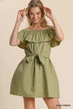 Load image into Gallery viewer, Ruffle Off Shoulder Dress with Self Sash
