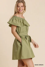Load image into Gallery viewer, Ruffle Off Shoulder Dress with Self Sash
