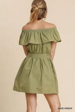 Load image into Gallery viewer, Ruffle Off Shoulder Dress with Self Sash
