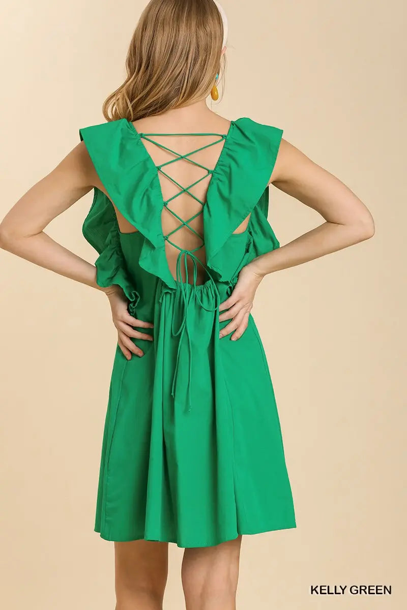 Poplin Sleeveless Back Crossover Strap Dress