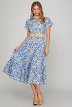 Load image into Gallery viewer, COLLARED BUTTON UP BELTED MIDI DRES
