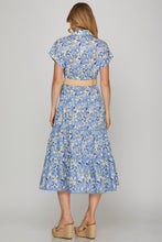 Load image into Gallery viewer, COLLARED BUTTON UP BELTED MIDI DRES
