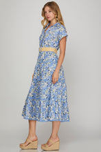 Load image into Gallery viewer, COLLARED BUTTON UP BELTED MIDI DRES

