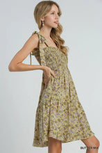 Load image into Gallery viewer, Floral Print A-Line Smocked Tie Strap Ru
