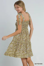 Load image into Gallery viewer, Floral Print A-Line Smocked Tie Strap Ru
