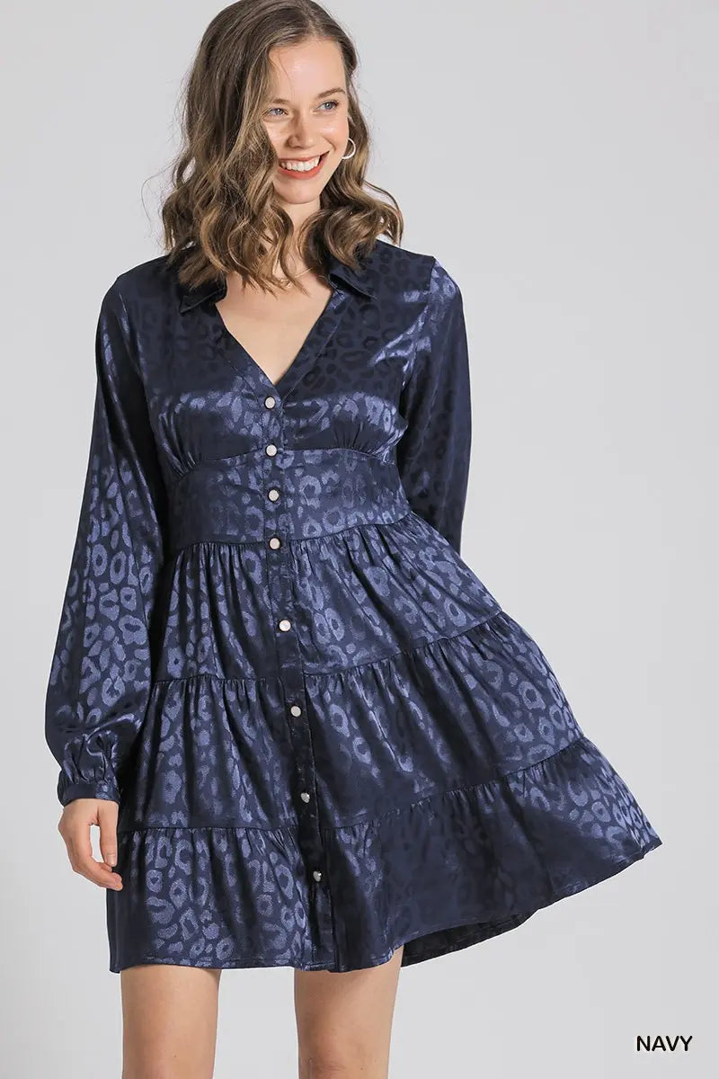 Animal Print Button Down Tiered Dress