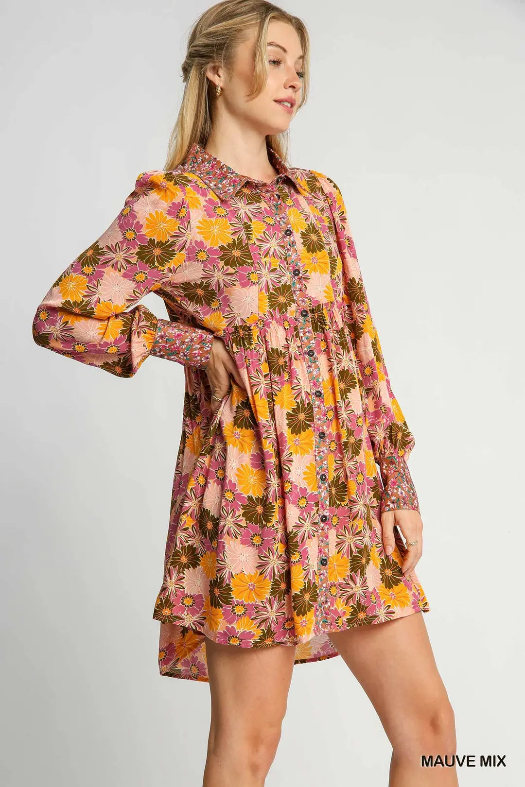 Floral Print Collared Mini Dress