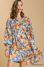 Load image into Gallery viewer, Floral Print Split Neck Long Sleeve Dres
