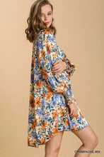 Load image into Gallery viewer, Floral Print Split Neck Long Sleeve Dres
