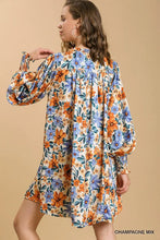 Load image into Gallery viewer, Floral Print Split Neck Long Sleeve Dres
