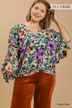 Load image into Gallery viewer, PLUS V-Neck Flower Print Tie Sleeve Top
