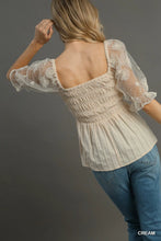 Load image into Gallery viewer, Woven Fabric 3D Floral Lace Top &amp; Smocki
