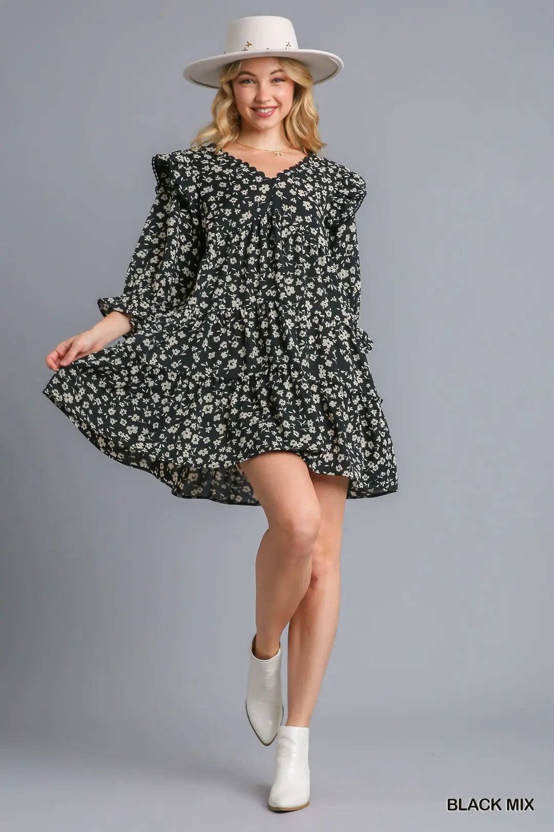 Flower Tiered Dress with Ric Rac Trim