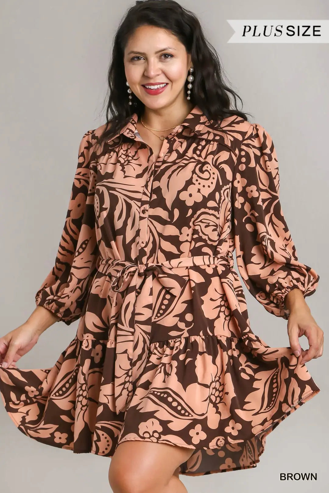 Two Tone Floral Dress with Belt