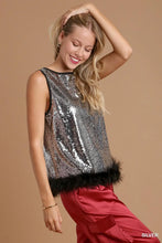 Load image into Gallery viewer, Sequin and Feather Fur Sleeveless Top
