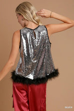 Load image into Gallery viewer, Sequin and Feather Fur Sleeveless Top
