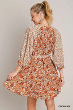 Load image into Gallery viewer, Floral 3/4 Sleeve Mix Print Dress with B
