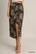 Load image into Gallery viewer, Satin Animal Print Slit Midi Skir
