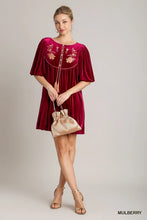 Load image into Gallery viewer, Velvet Balloon Sleeve Dress with Embroid

