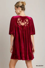 Load image into Gallery viewer, Velvet Balloon Sleeve Dress with Embroid
