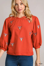 Load image into Gallery viewer, Crewneck 3/4 Sleeve Top with Embroidery
