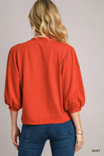 Load image into Gallery viewer, Crewneck 3/4 Sleeve Top with Embroidery
