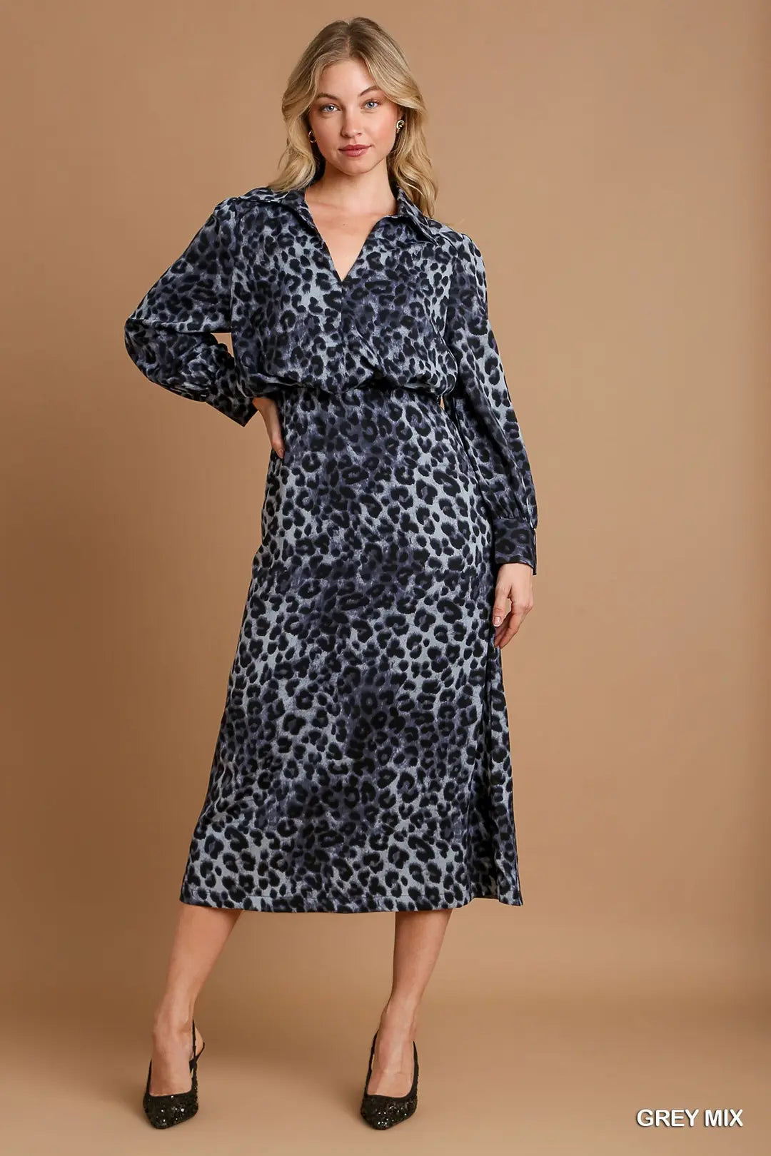 Animal Print Maxi Dress with Cinched Wai