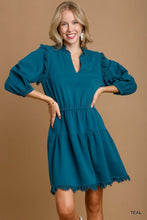 Load image into Gallery viewer, Solid French Terry Tiered Dress with Lace
