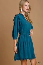 Load image into Gallery viewer, Solid French Terry Tiered Dress with Lace
